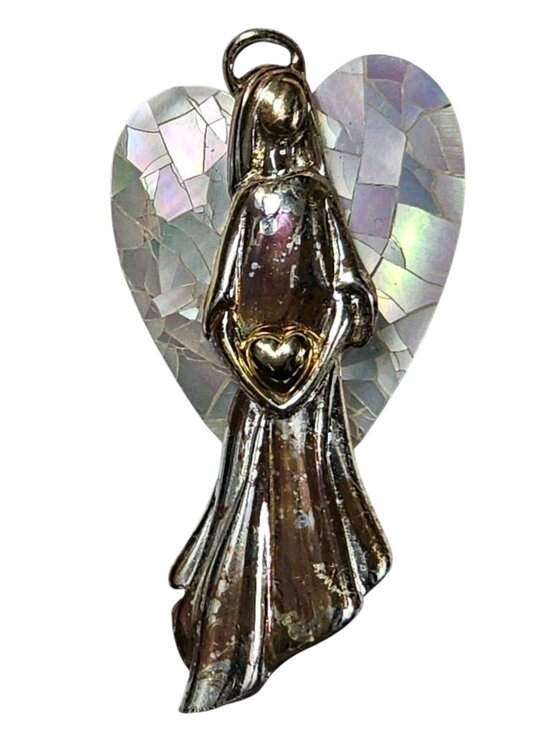 Liz Claiborne Jewelry - LC Angel Heart Pendant Silver Tone with Iridescent Mother-of-Pearl Heart VTG